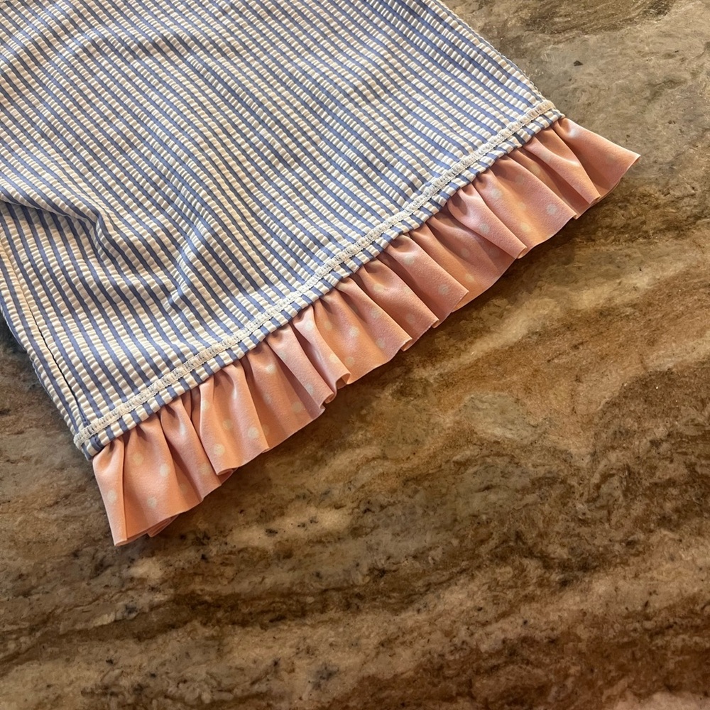 Ruffle Butts Shirt Swim Girl's Size 3T Girls Blue white stripe and pink ruffle
